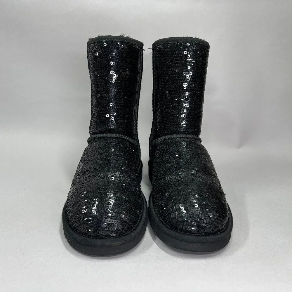 UGG Women's Size 6 Classic Short Black Sequin‎ Winter Boots